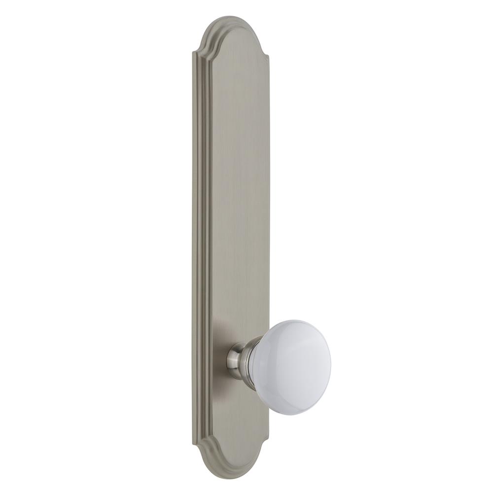 Grandeur by Nostalgic Warehouse ARCHYD Arc Tall Plate Privacy with Hyde Park Knob in Satin Nickel